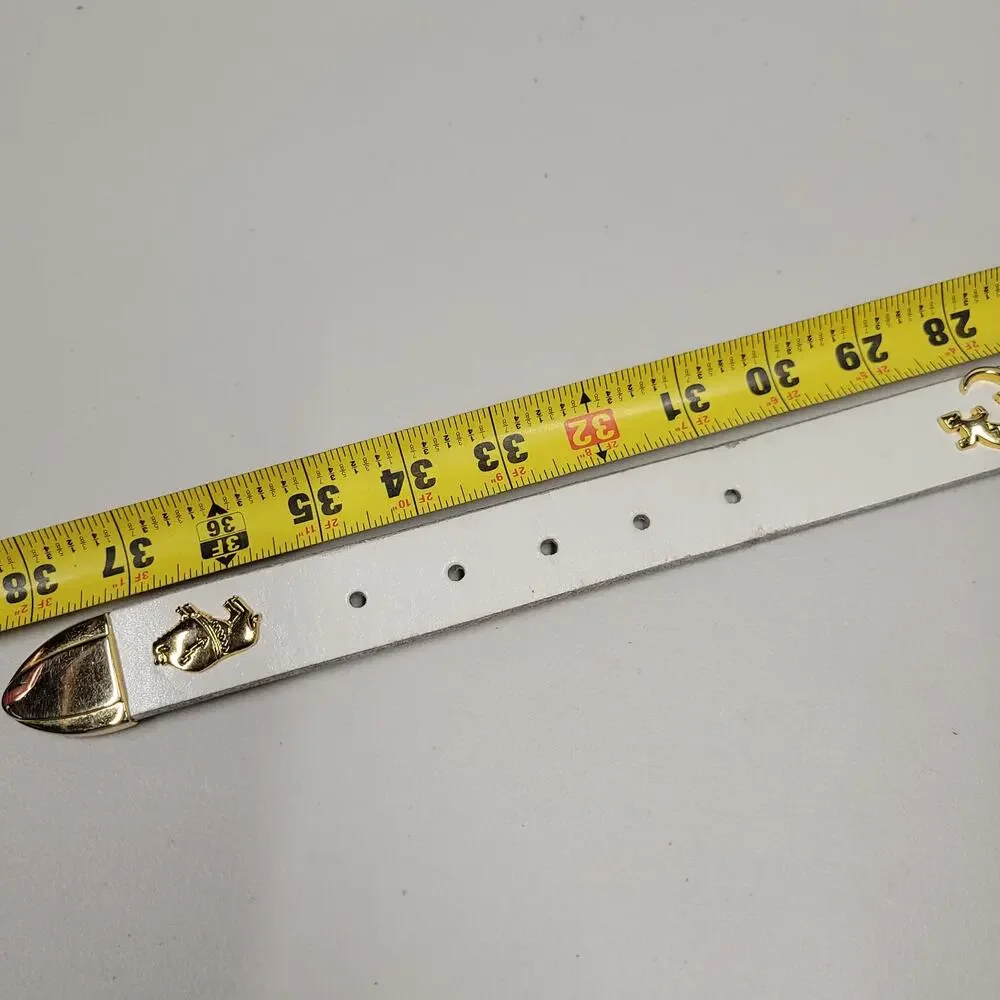 Vintage White Genuine Leather Southwestern Concho Belt M/L Gold Animal Studs